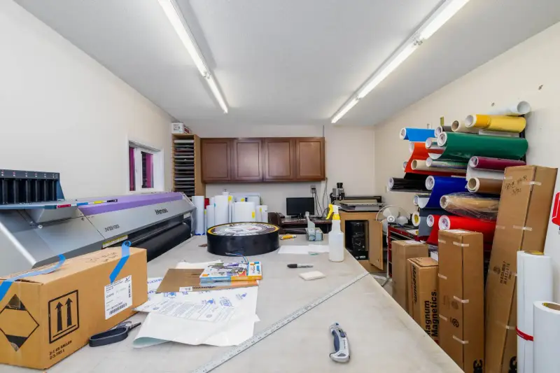 Wide-format print room for banners, wraps, and graphics